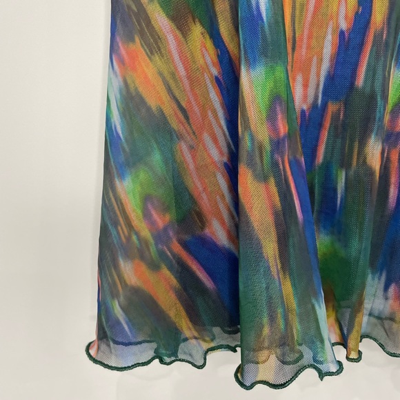 Urban Outfitters Moxie mesh multi colored lettuce hem mini slip dress XS - Picture 7 of 10